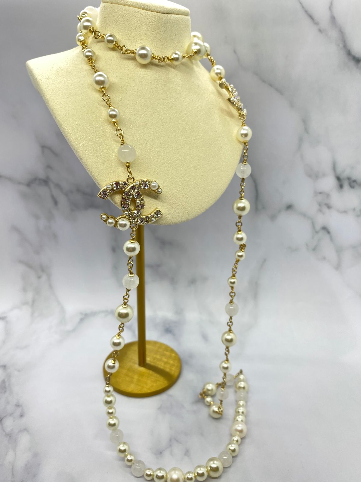 CHANEL CC Pearl Trim Layered Statement Necklace - Pre owned