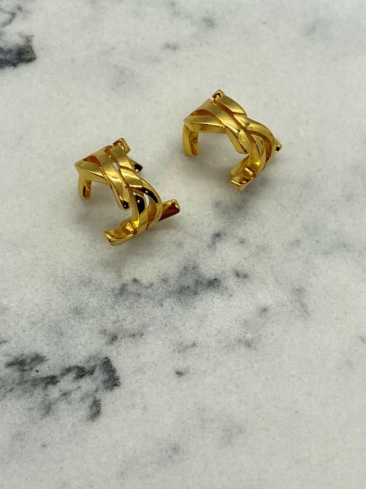 YSL Yves Saint Laurent Gold Monogram Hoop Earrings - Pre owned
