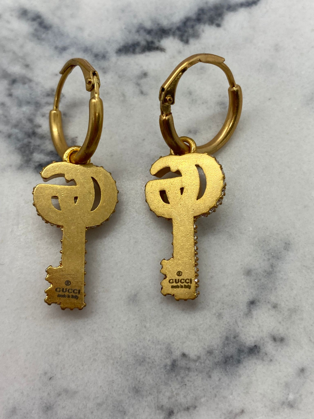 Gucci Gold Tone Rhinestone Key Earrings - Pre owned