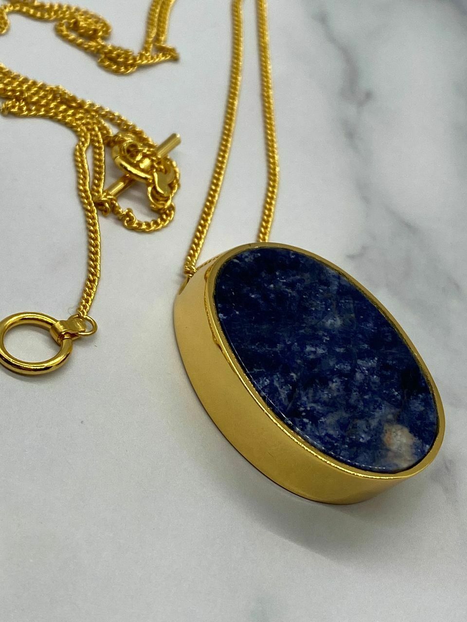 CELINE Gold Tone Lapis Lazuli Pendant Necklace - Pre owned