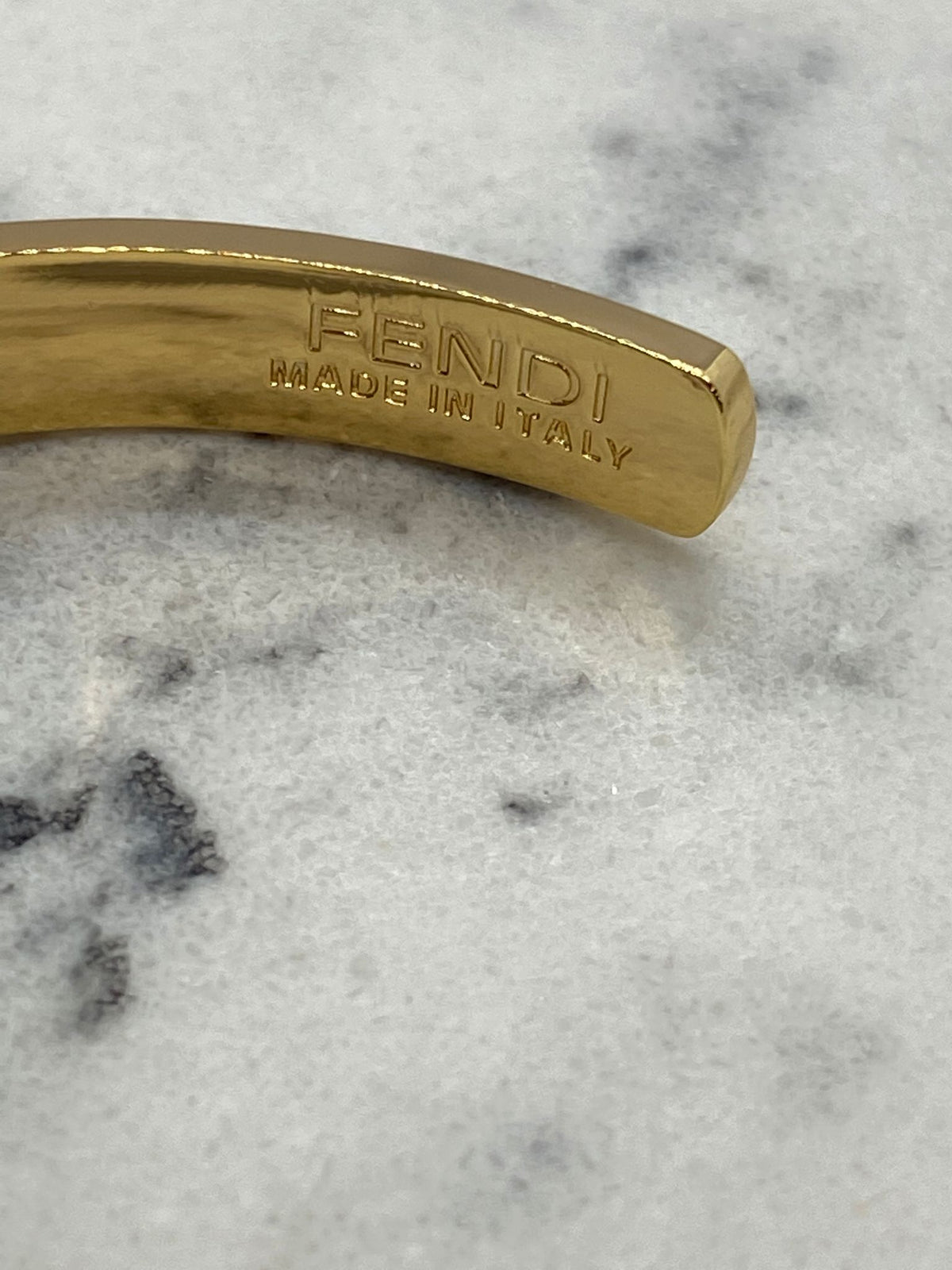 FENDI F Gold Tone Rhinestone Cuff Bracelet - Pre owned