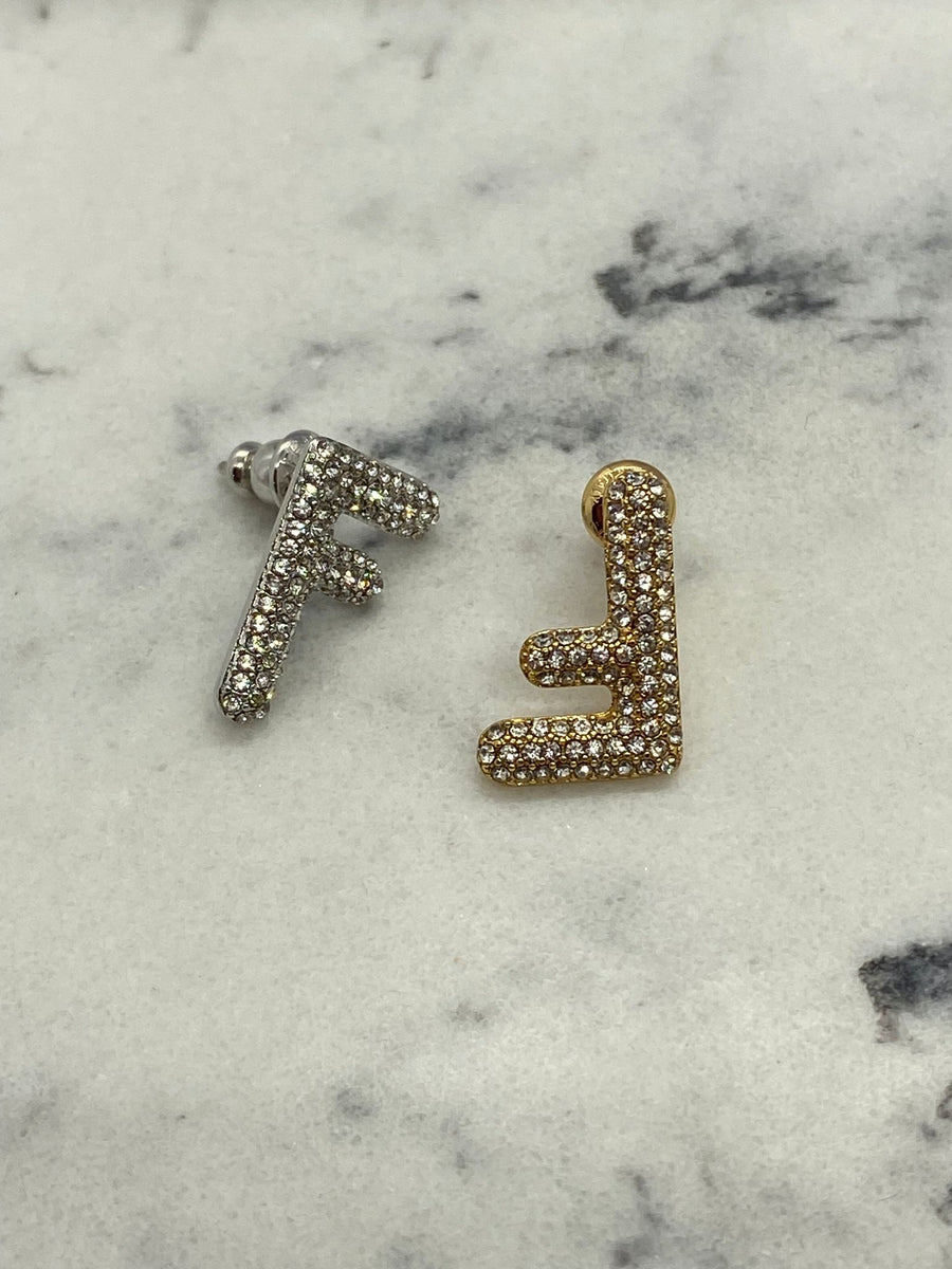FENDI F Gold & Silver Rhinestone Earrings - Pre owned