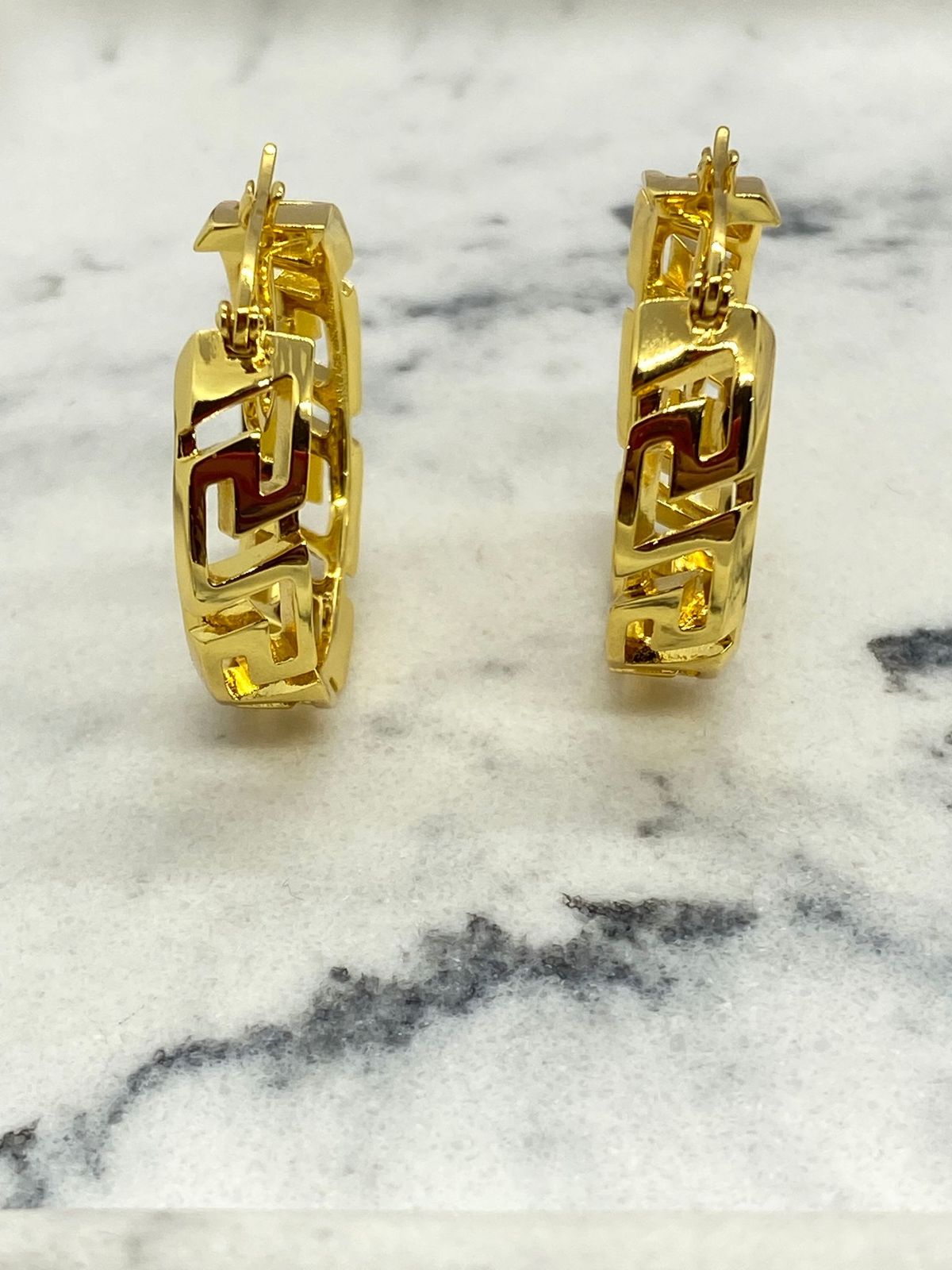 VERSACE Monogram Gold Tone Hoop Earrings - Pre owned