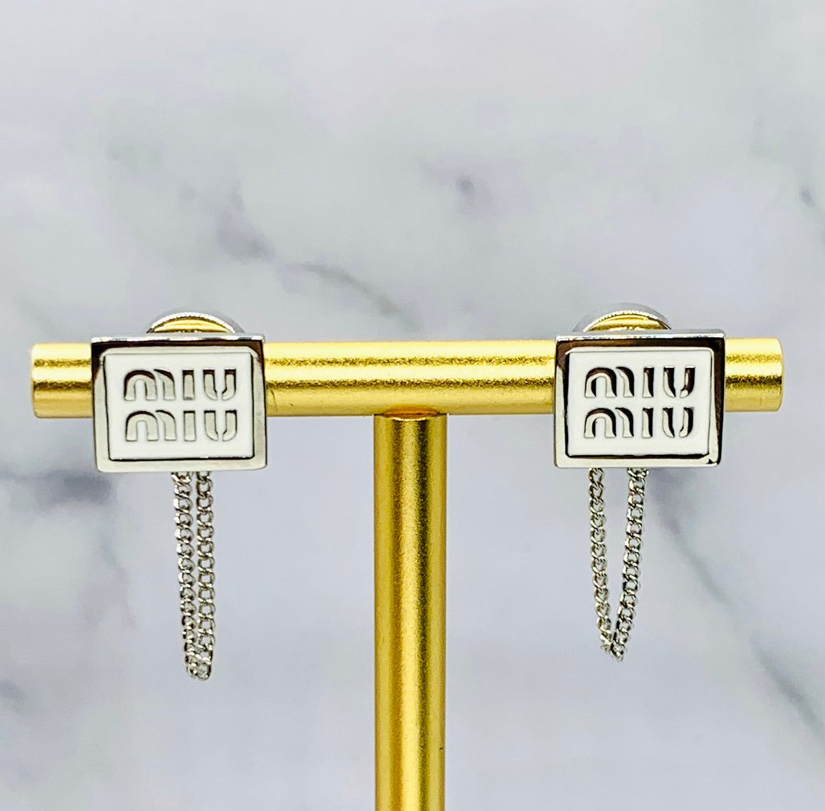 MIU MIU White Chain Earrings - pre owned