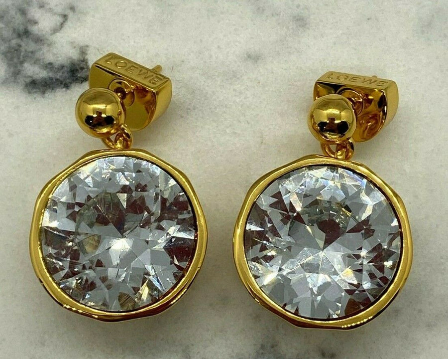 LOEWE Gold Tone Chunky Rhinestone Pendant Earrings - Pre owned