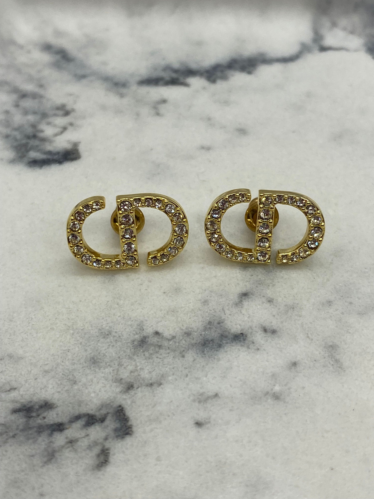 CHRISTIAN DIOR CD Gold Tone Rhinestone Earrings - Pre owned