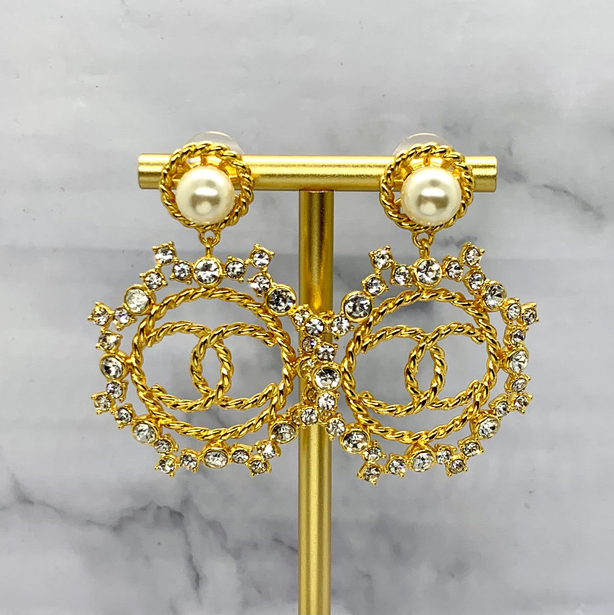 CHANEL CC Rhinestone Pendant Earrings - Pre owned
