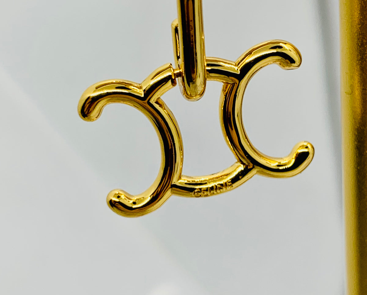 CELINE Monogram Gold Tone Earrings - Pre owned