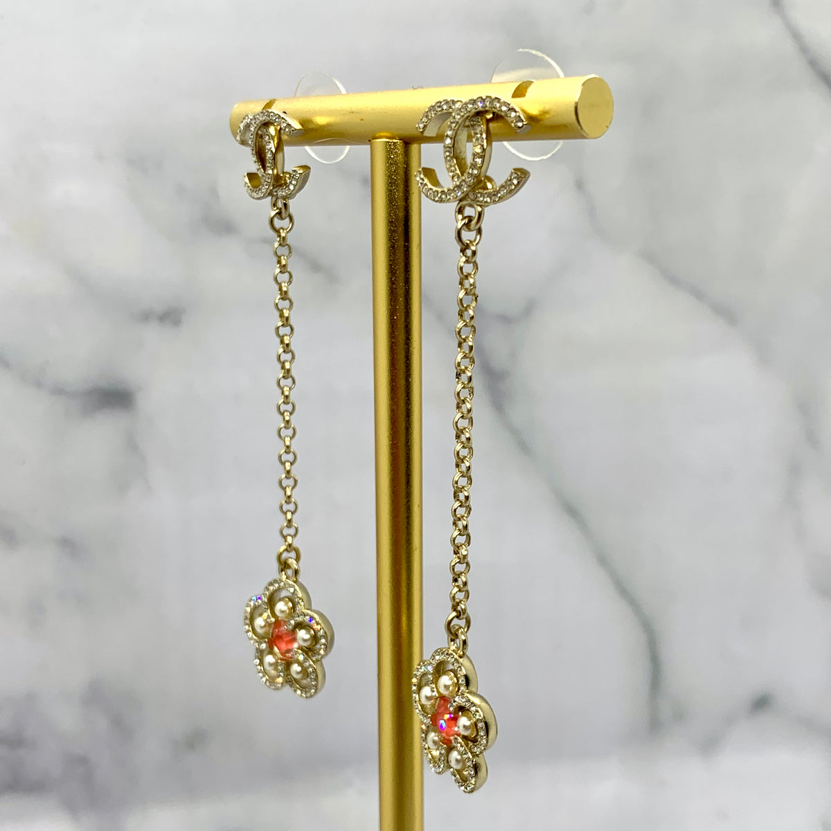 CHANEL CC Flower Pendant Earrings - USED