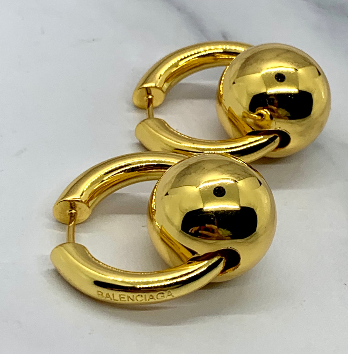 BALENCIAGA Gold Tone Bar bell Earrings - Pre owned