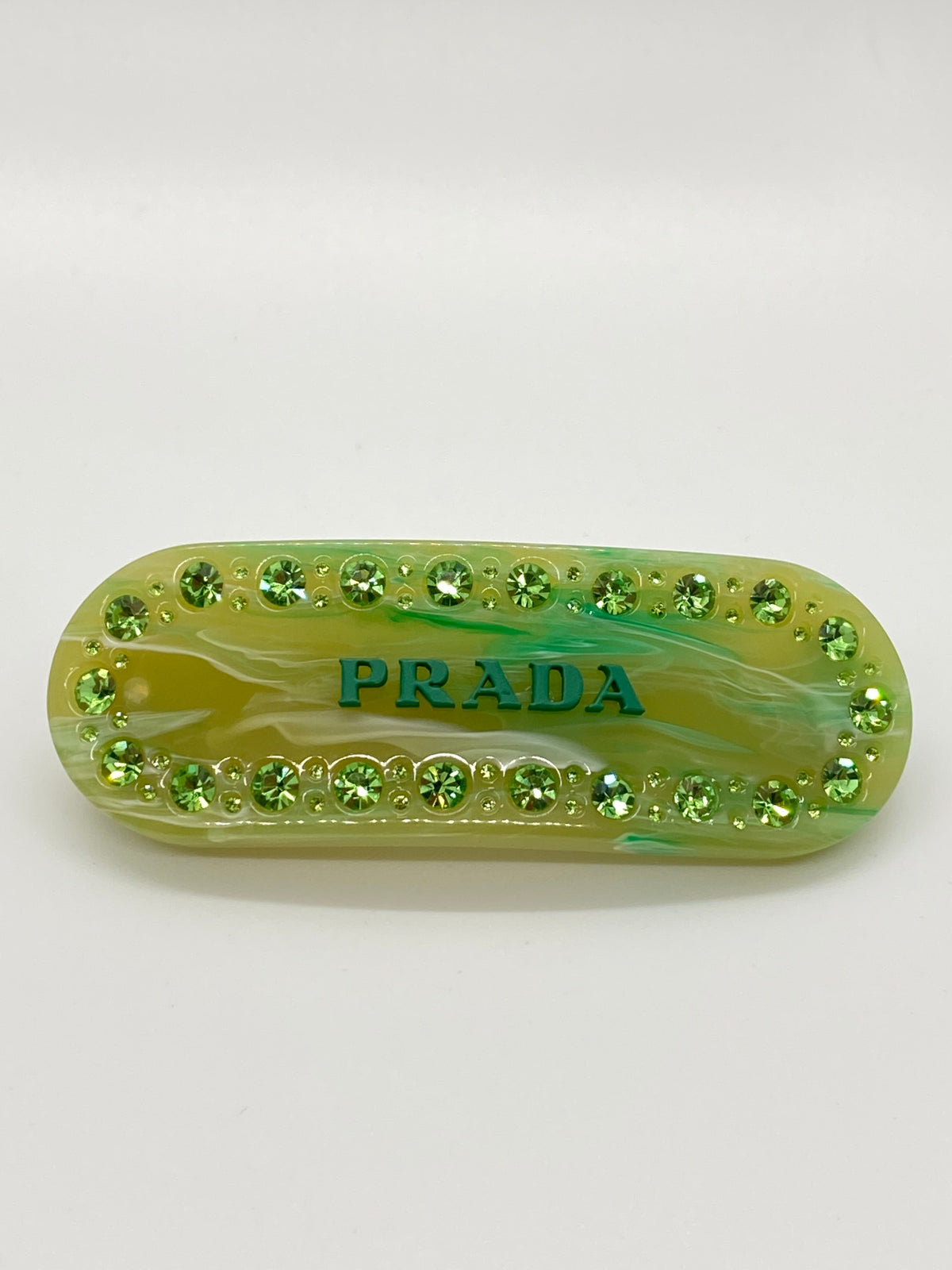 PRADA Acrylic Green Rhinestone Hair Clip Barrette - Pre owned