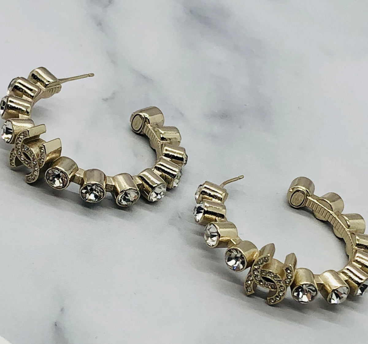 CHANEL CC Rhinestone Hoop Earrings - Pre owned