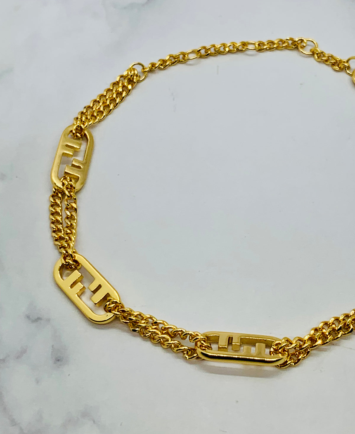Auth FENDI FF Monogram Gold Tone Bracelet - Pre owned