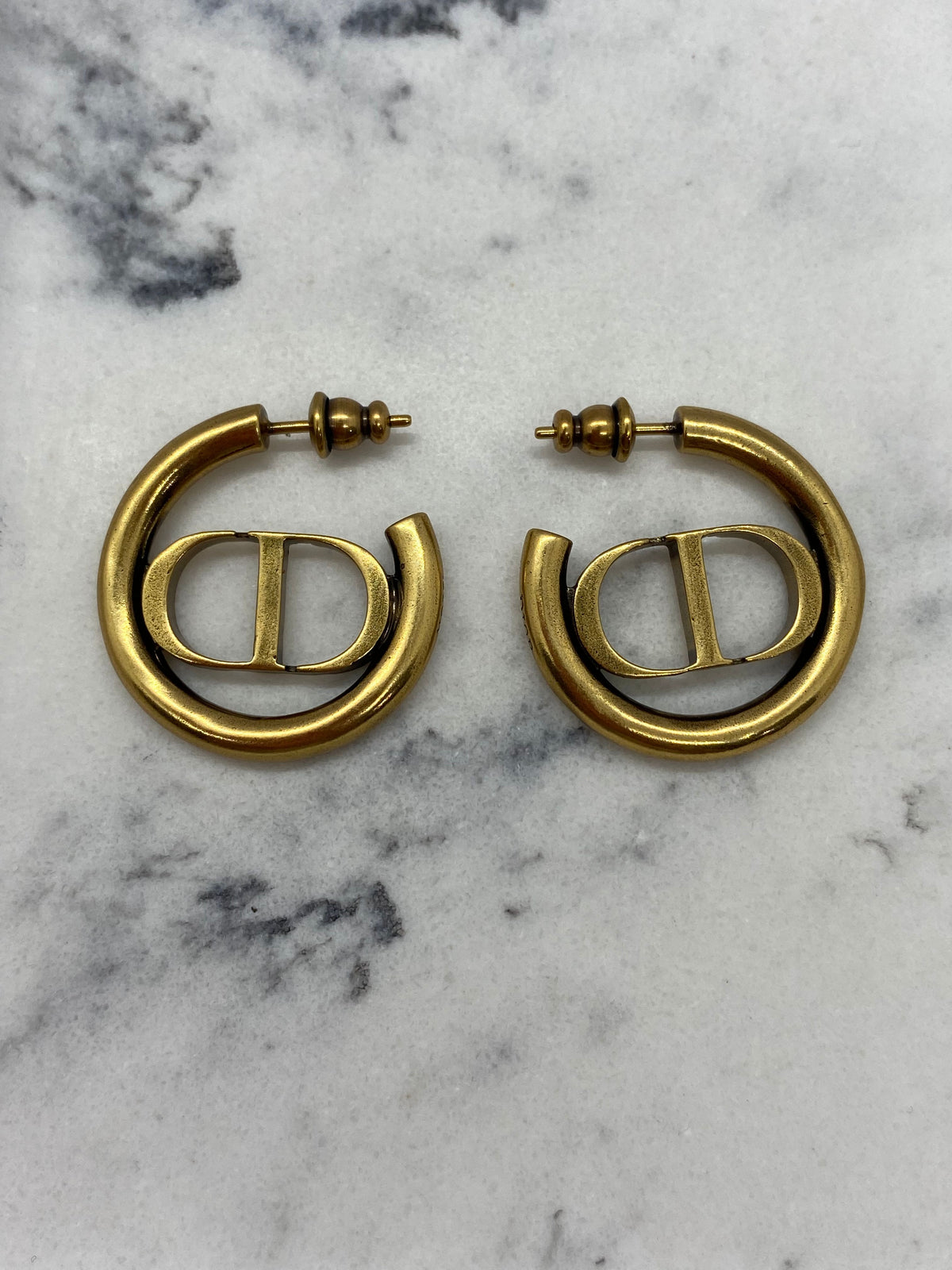 CHRISTIAN DIOR CD Brass Tone Hoop Earrings - Pre owned