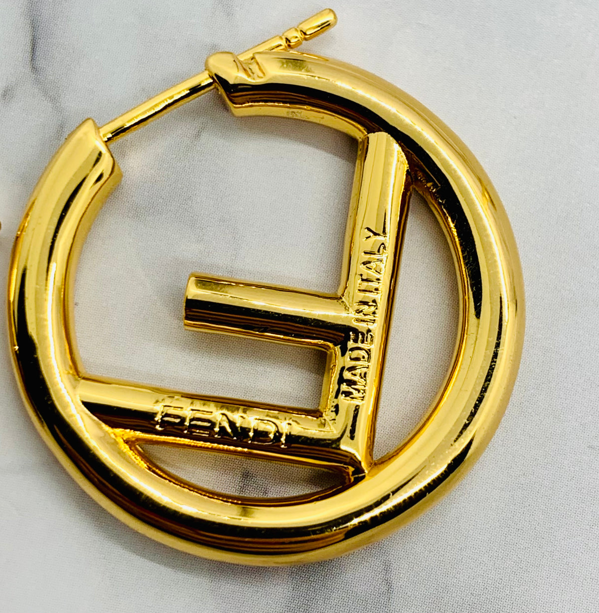FENDI FF Gold Monogram Hoop Earrings - Pre owned