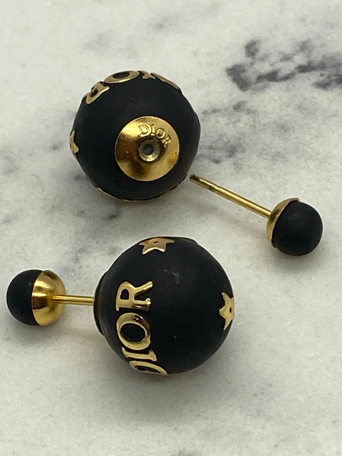 CHRISTIAN DIOR Black & Gold Tone Tribale Earrings - USED