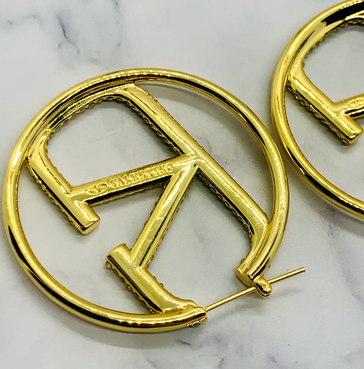 VALENTINO V Rhinestone Hoop Earrings - Pre owned