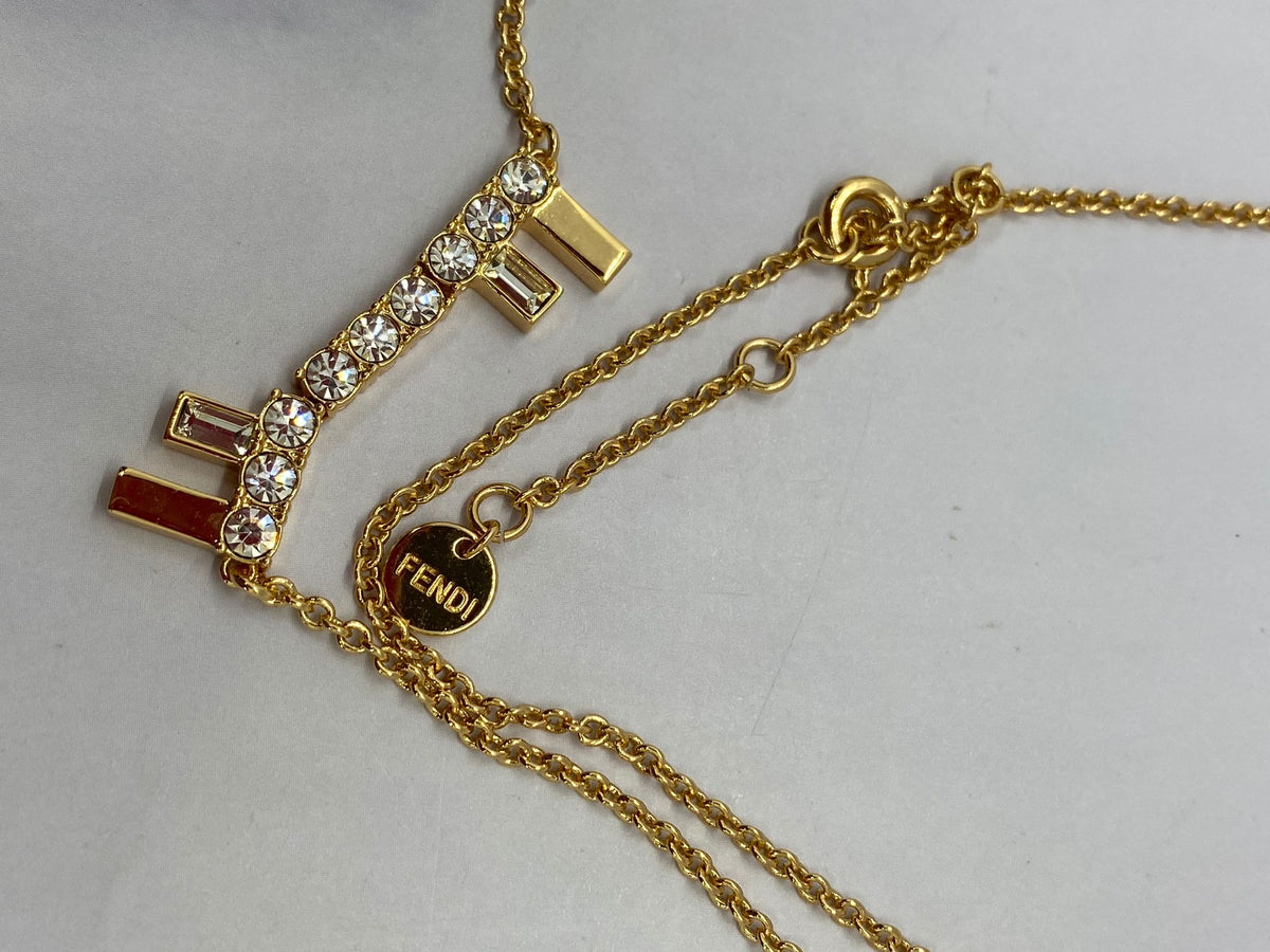 FENDI F Gold Tone Rhinestone Necklace - Pre owned