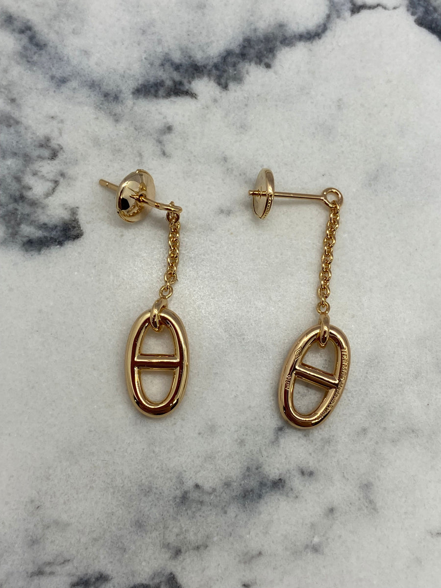 HERMES Rose Gold Tobe Pendant Earrings - Pre owned