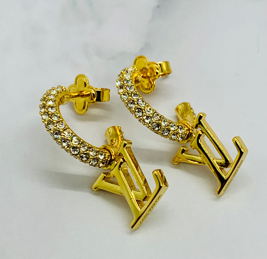 LOUIS VUITTON LV Rhinestone Earrings - USED