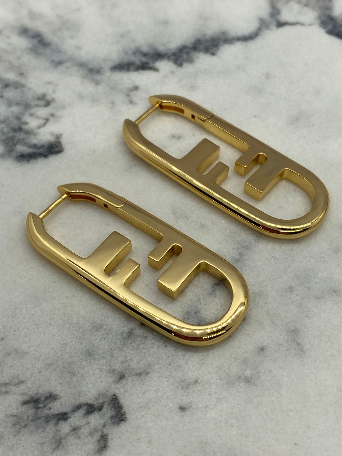 FENDI F Gold Tone Monogram Earrings - Pre owned