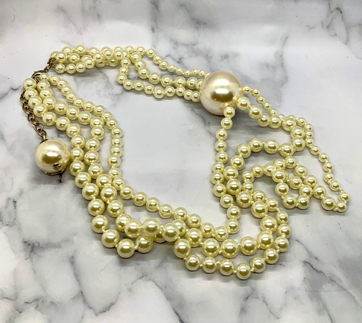 CHANEL CC Giant Pearl Runway Statement Necklace - DAMAGED