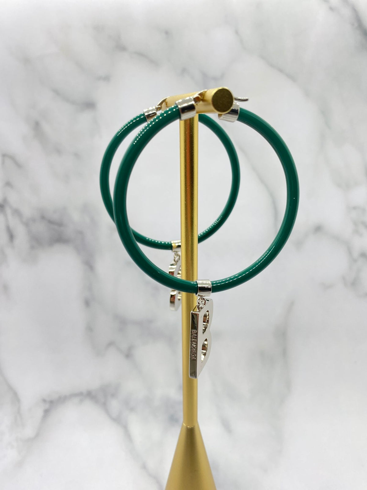 BALENCIAGA Teal Hoop B Charm Earrings - Pre owned
