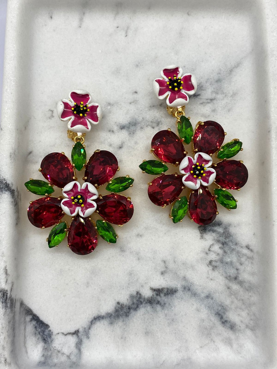 Dolce & Gabbana Rhinestone Flower Runway D&G Earrings - Pre owned