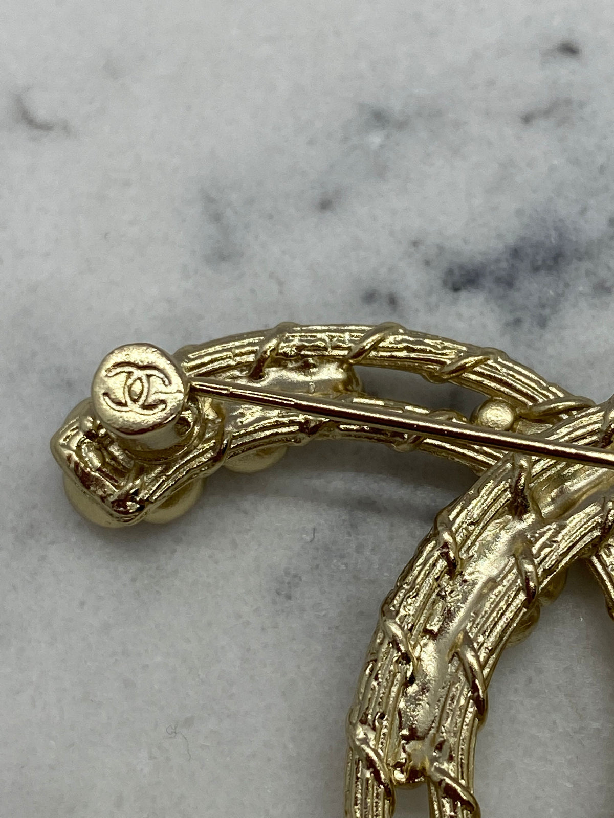 CHANEL CC Floral Gold Tone Brooch Pin - USED