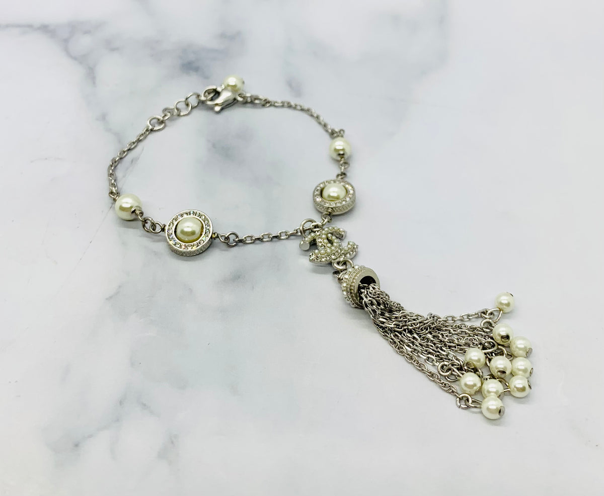 CHANEL CC Silver ToneTassel Bracelet - USED