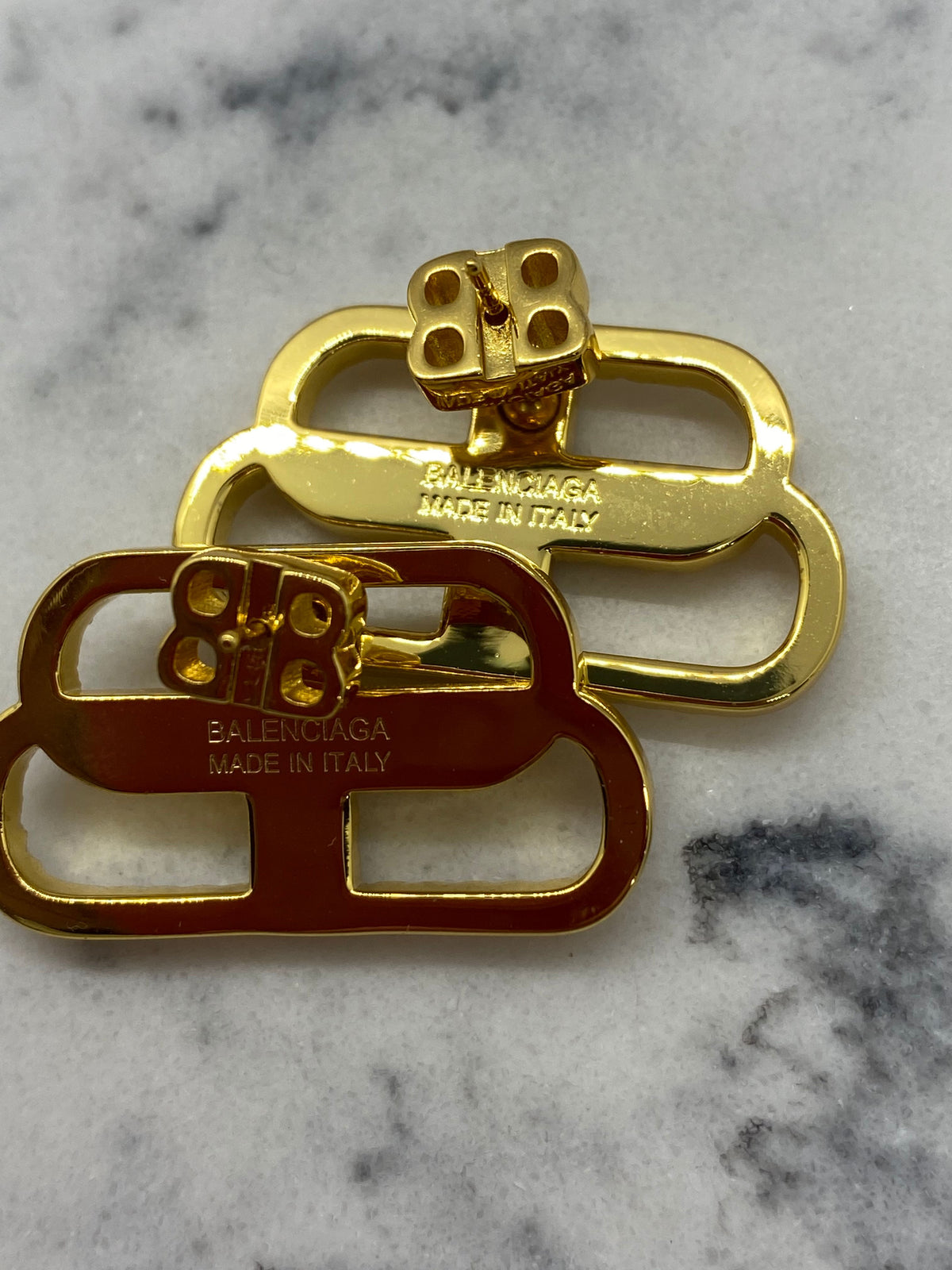 BALENCIAGA BB Gold Tone Pearl Trim Earrings - Pre owned