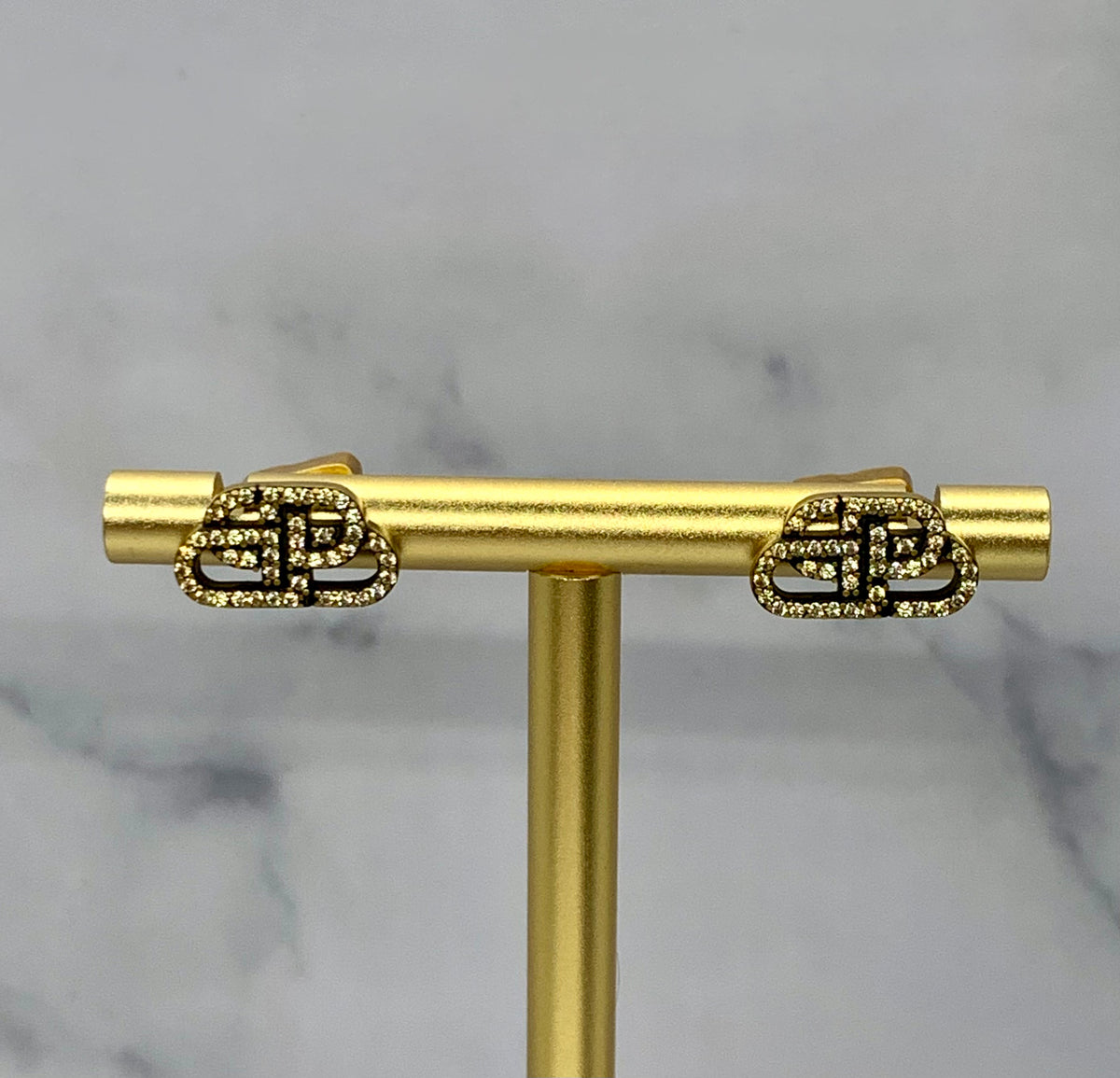 BALENCIAGA BB Brass Tone Rhinestone Earrings - Pre owned
