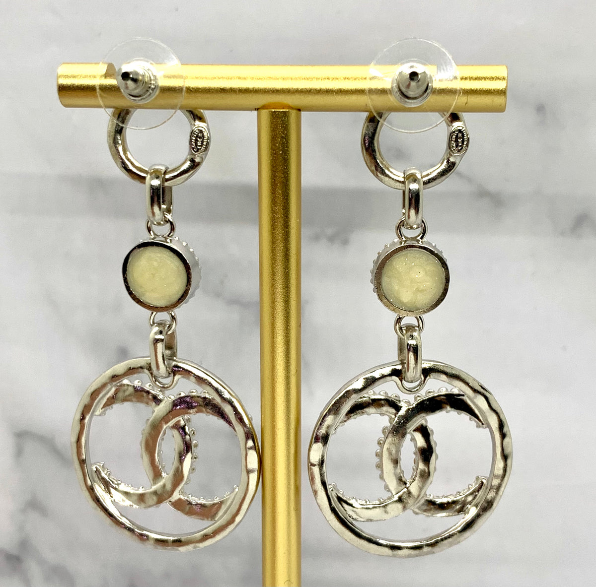 CHANEL CC Silver Rhinestone Earrings - USED