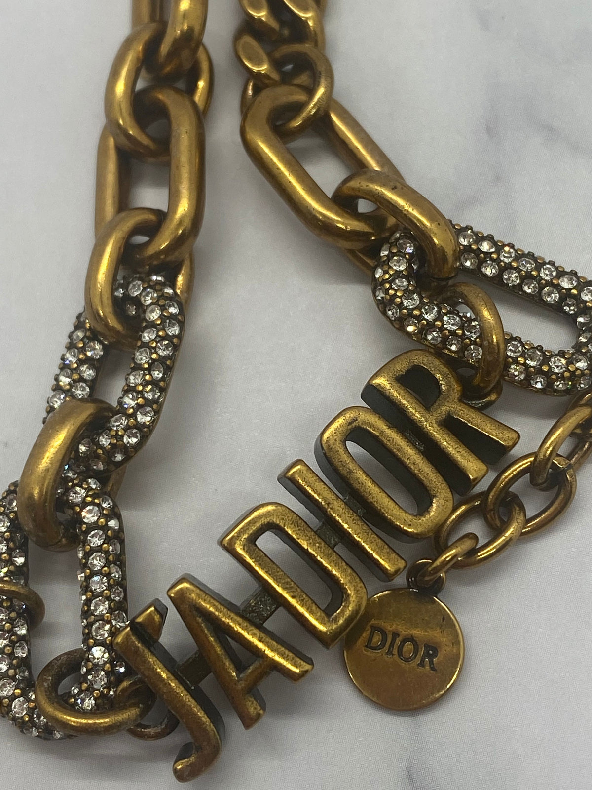 CHRISTIAN DIOR J'Adior Brass Rhinestone Necklace - Pre owned
