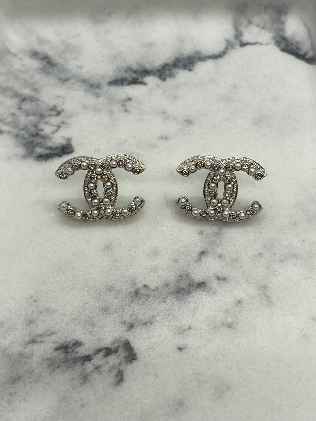 CHANEL CC Silver Tone Earrings - USED