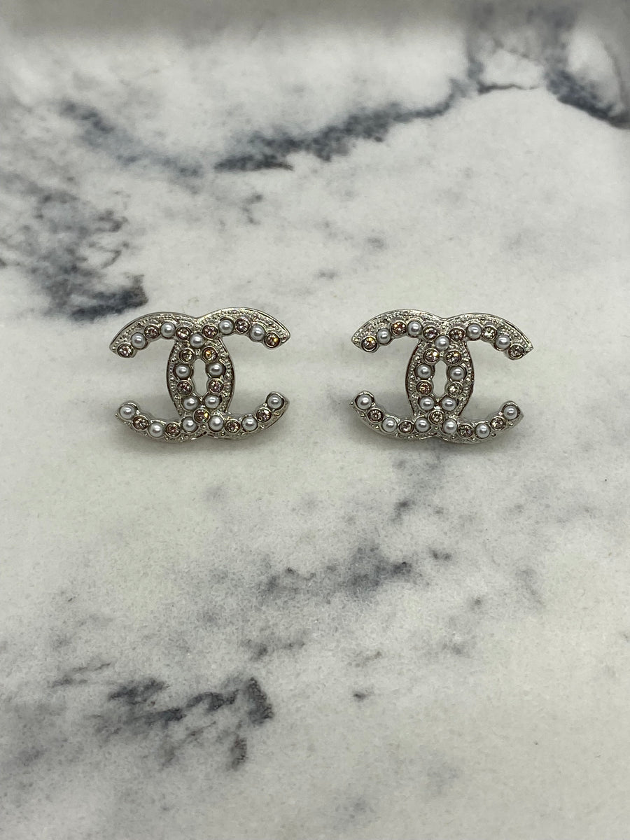 CHANEL CC Silver Tone Earrings - USED