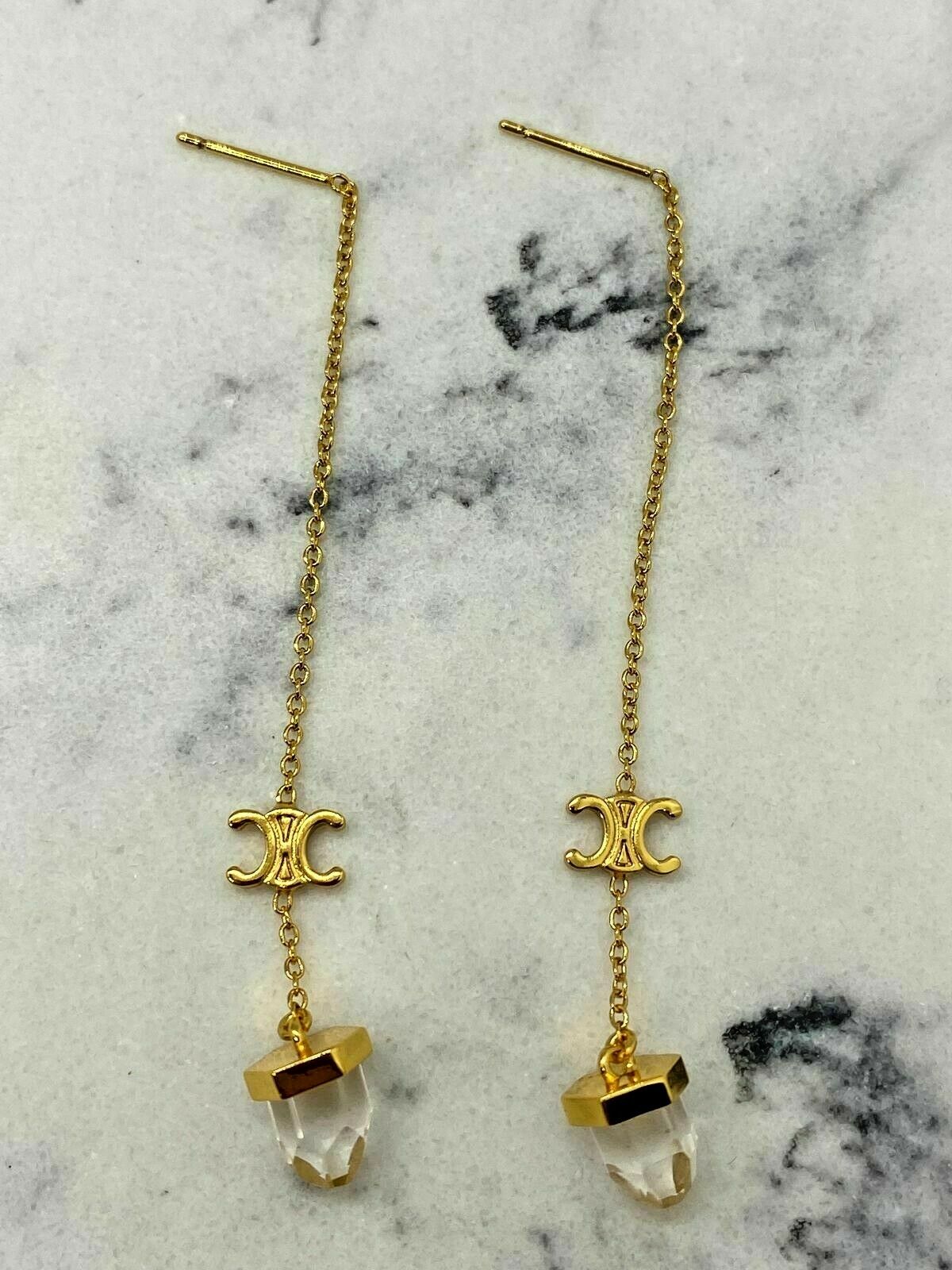 CELINE Crystal Pendant Chain Earrings - Pre-Owned