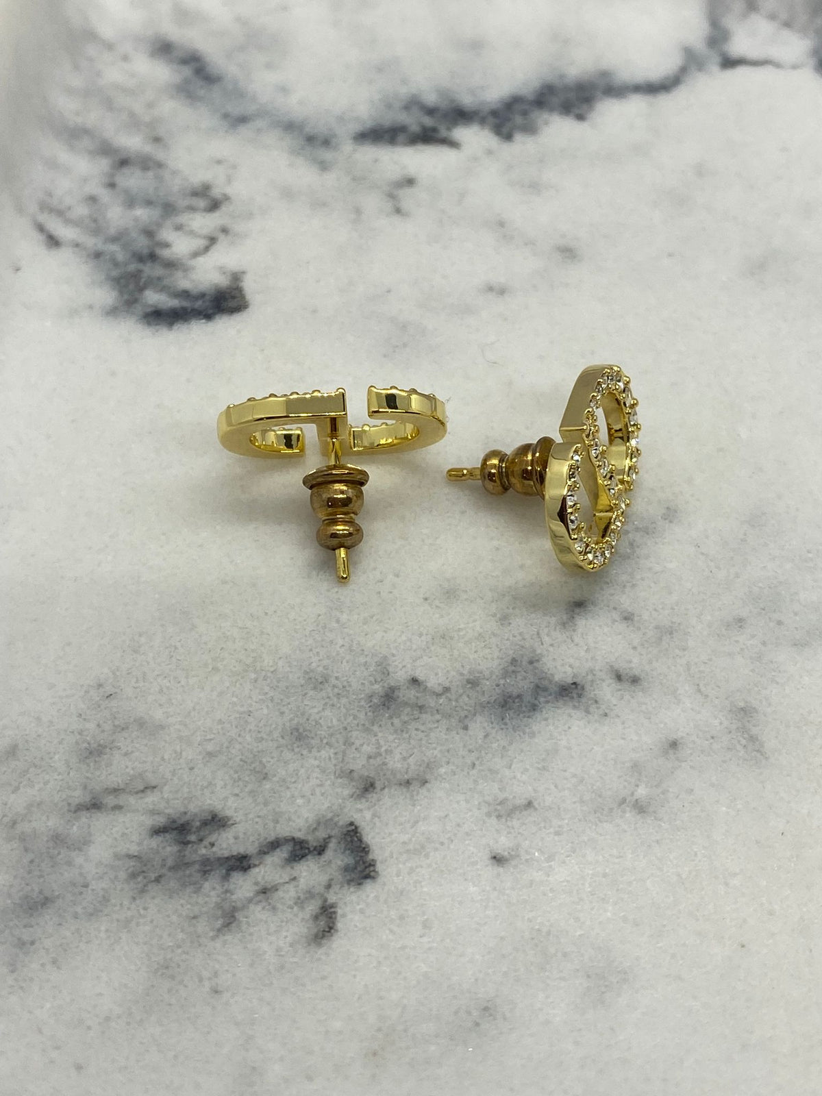 CHRISTIAN DIOR CD Gold Tone Rhinestone Earrings - Pre owned