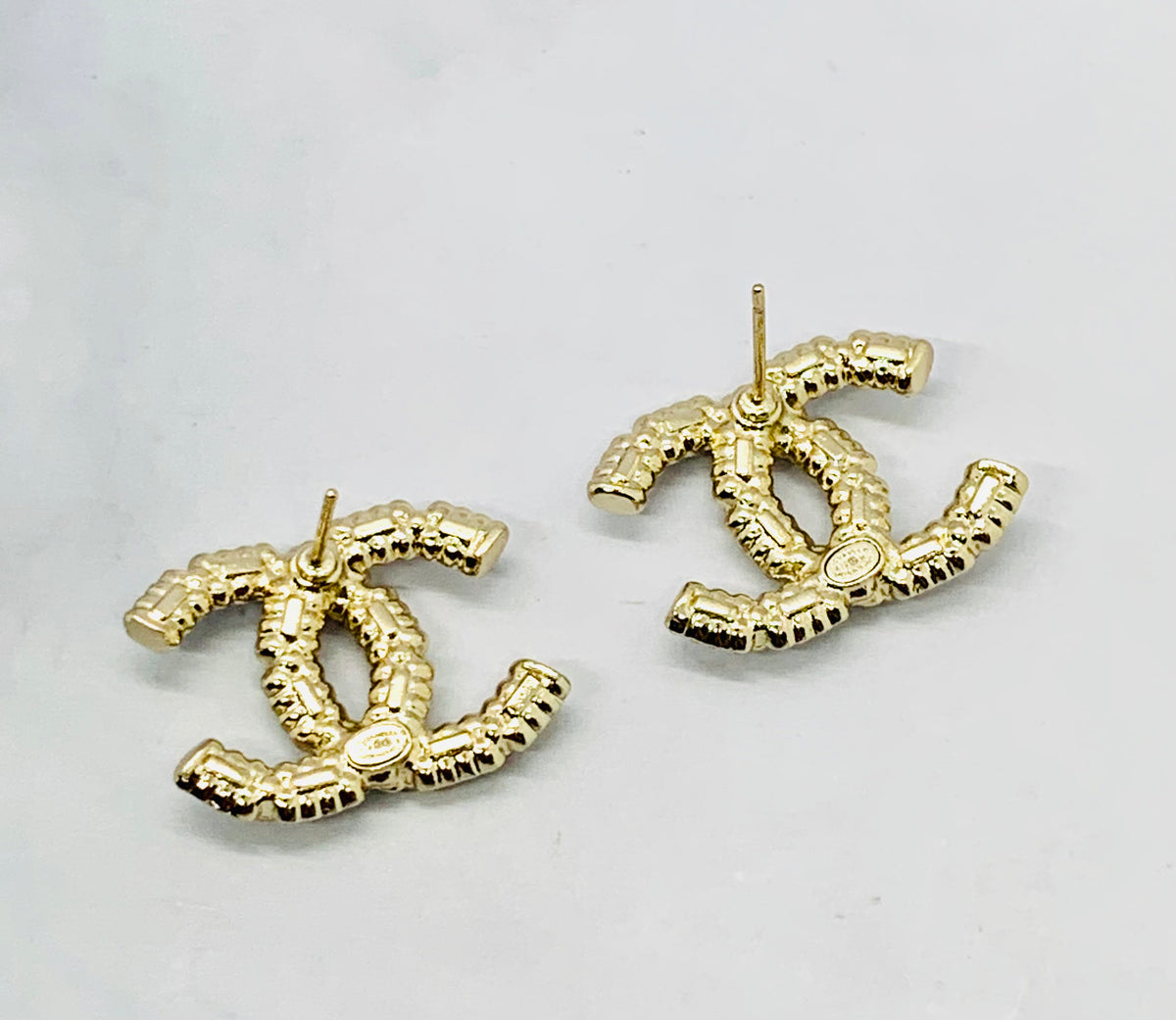 CHANEL CC Gold Tone Rhinestone Earrings - USED
