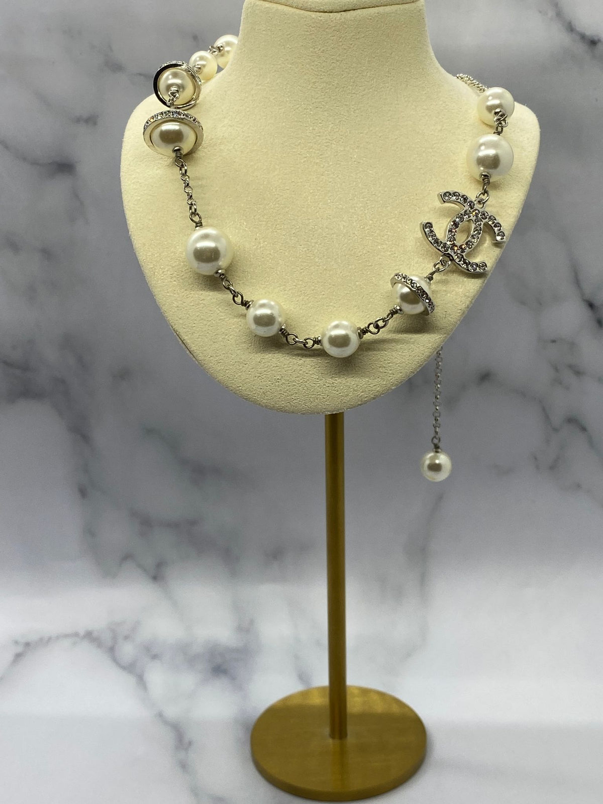 CHANEL CC Pearl Chain Orb Necklace - USED