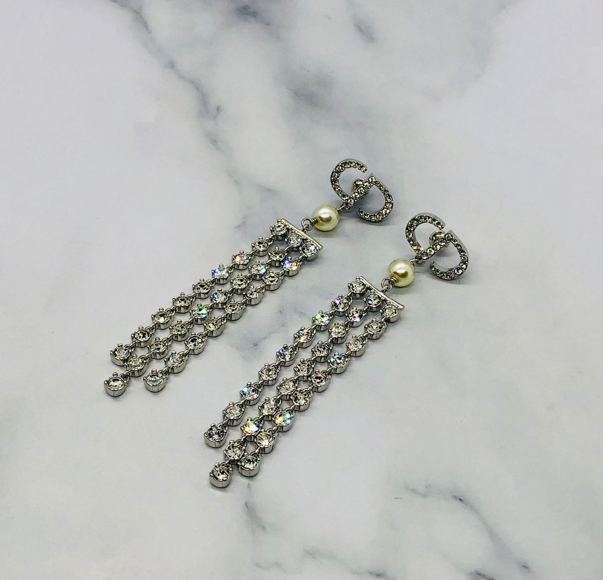 CHRISTIAN DIOR CD Rhinestone Pendant Earrings - Pre owned
