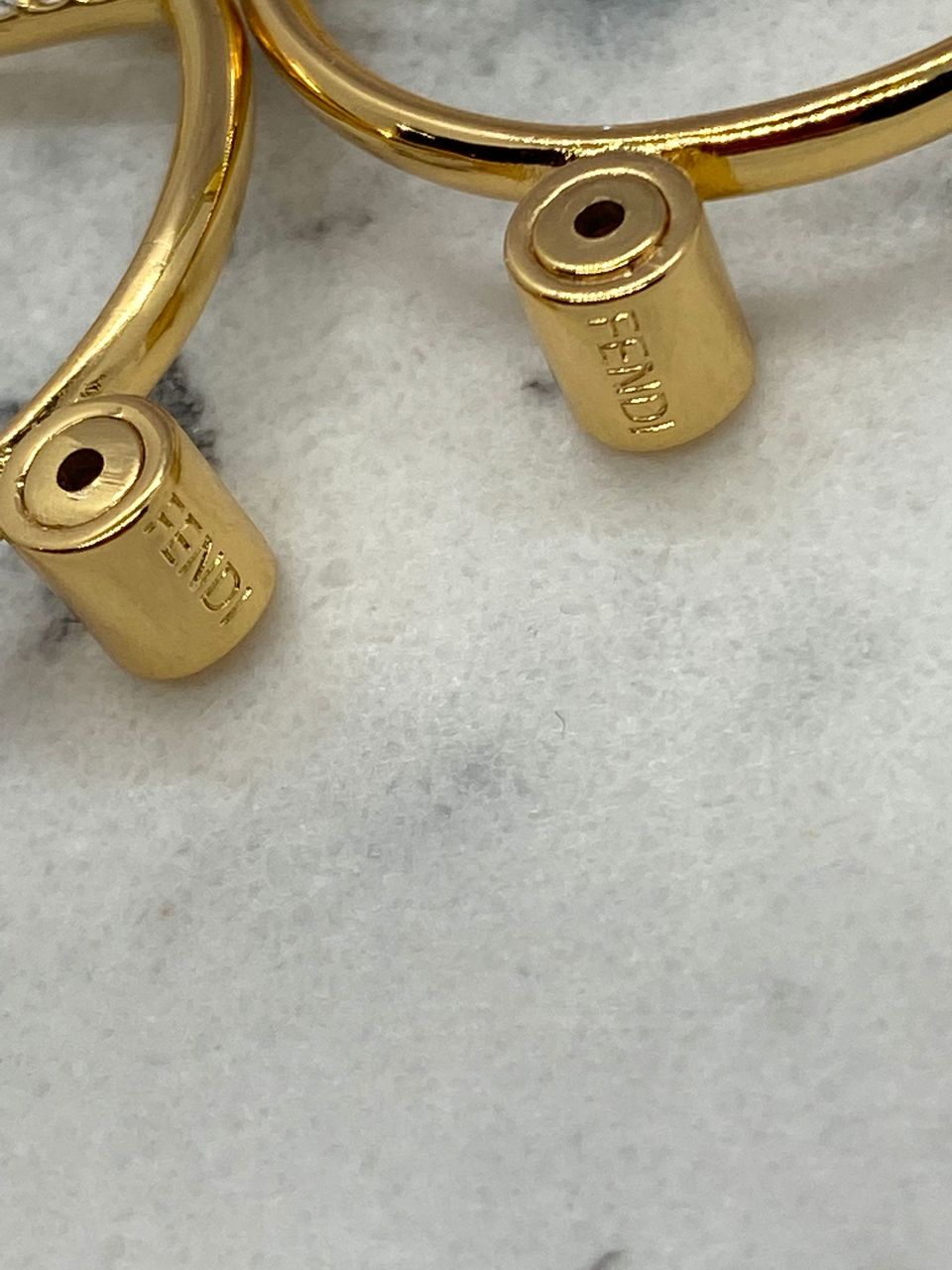FENDI F Gold Tone Rhinestone Double Loop Earrings - Pre owned