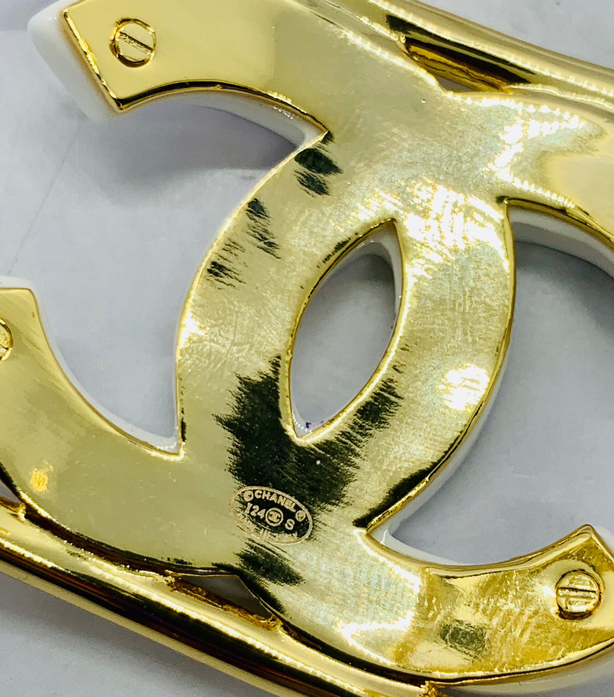 CHANEL CC White & Gold Bangle Cuff Bracelet - USED