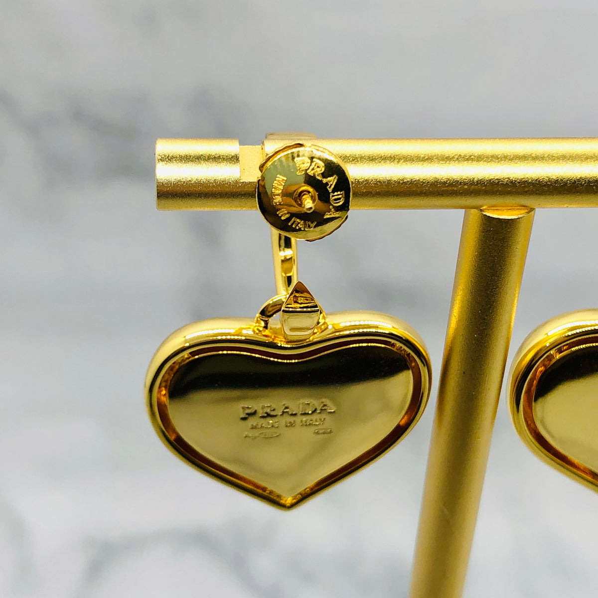 PRADA Gold Tone Heart Pendant Earrings - Pre owned