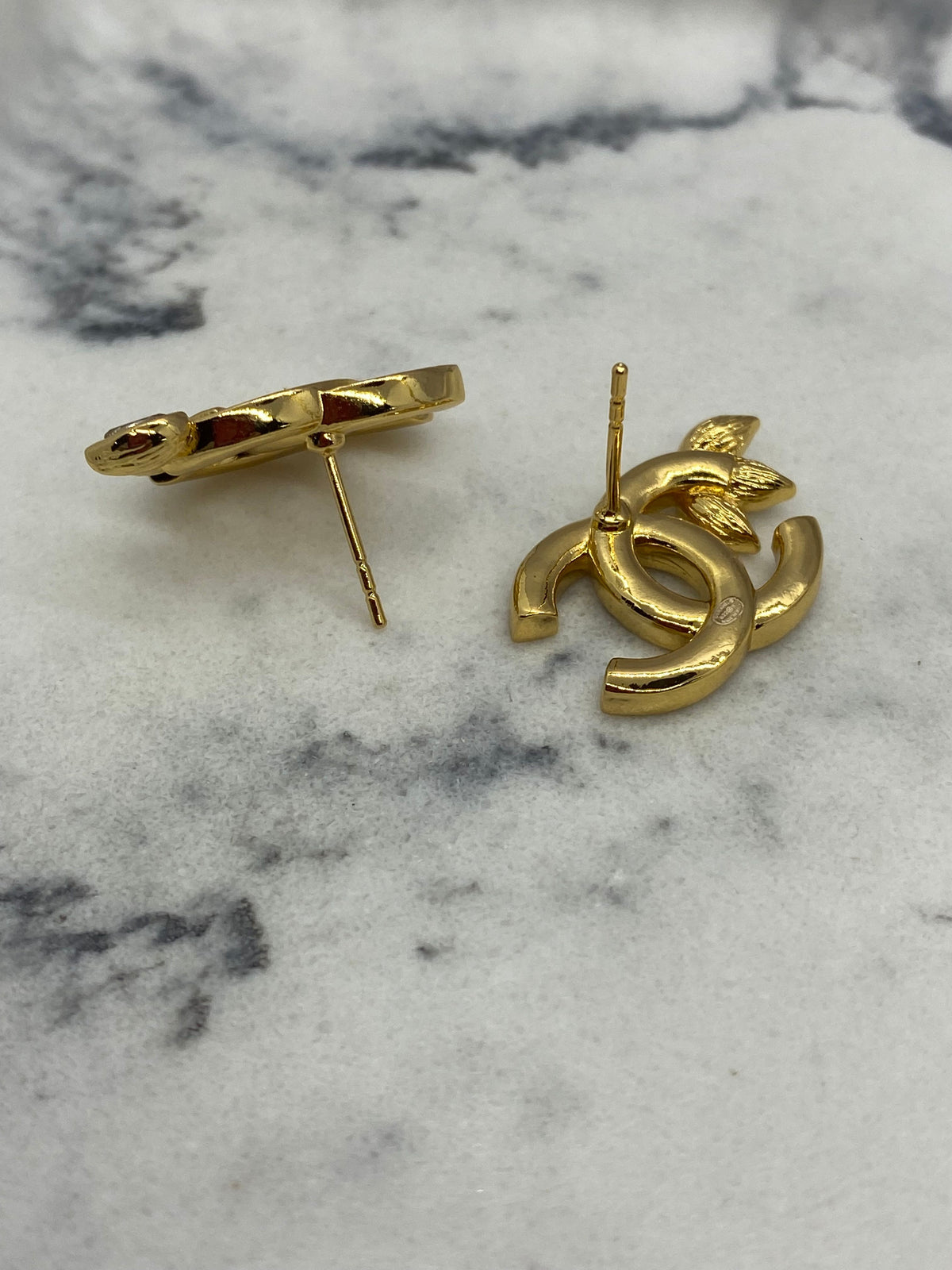 CHANEL CC Gold Tone Rhinestone Earrings - Pre owned