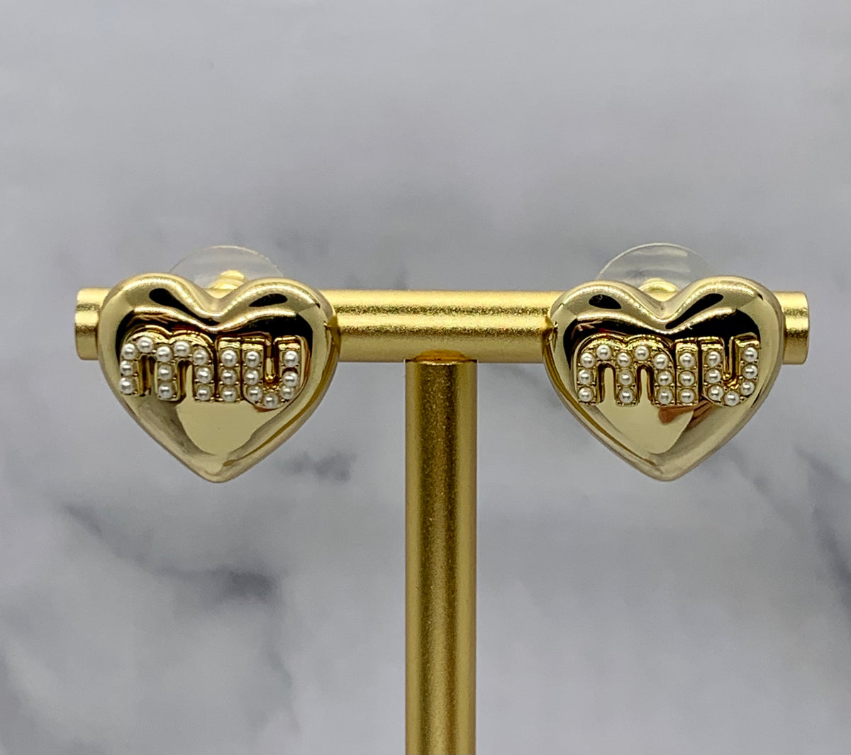MIU MIU Gold Tone Heart Earrings - Pre owned
