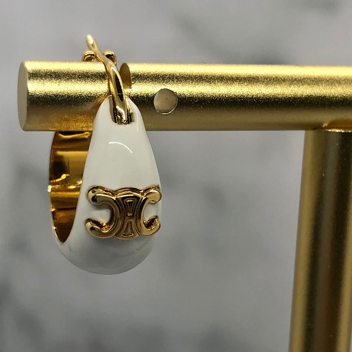 CELINE Monogram White Hoop Earrings - Pre owned