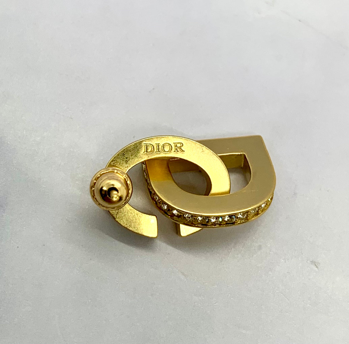 CHRISTIAN DIOR CD Gold Tone Rhinestone Earrings - Pre owned