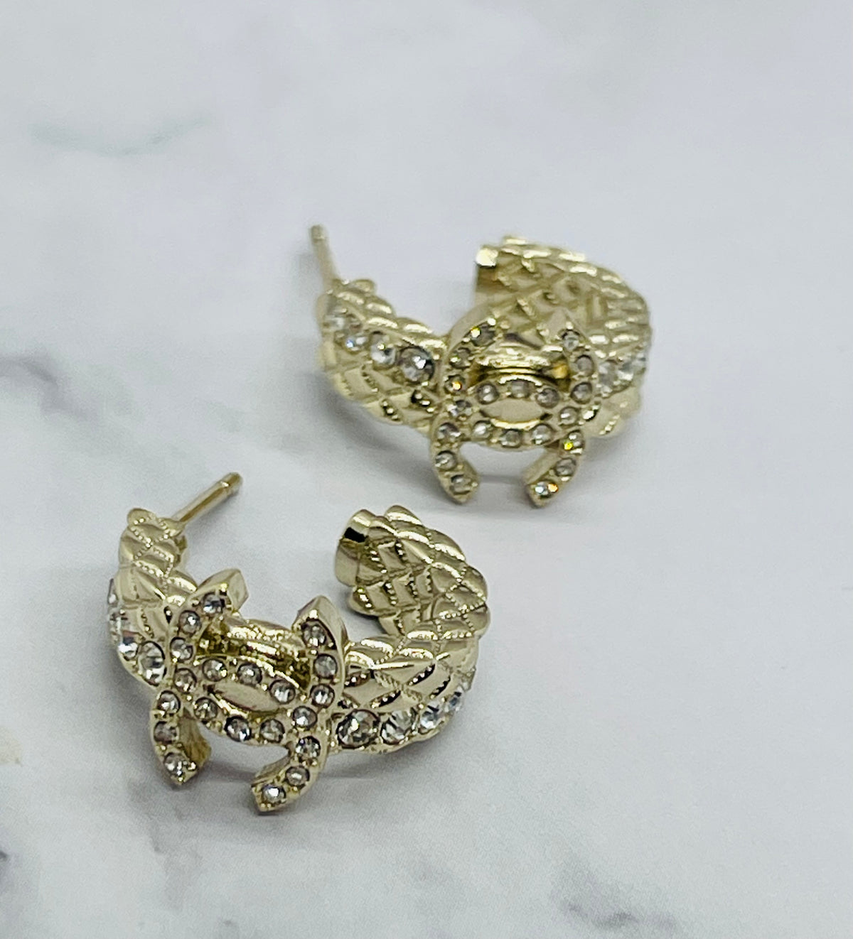 CHANEL CC Gold Tone Hoop Earrings - Pre owned