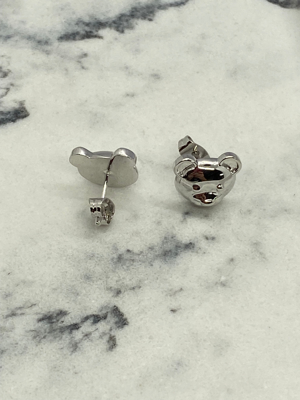MOSCHINO Silver Tone Bear Stud Earrings - Pre owned